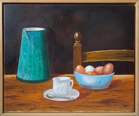 Stilleven theekopje met eieren